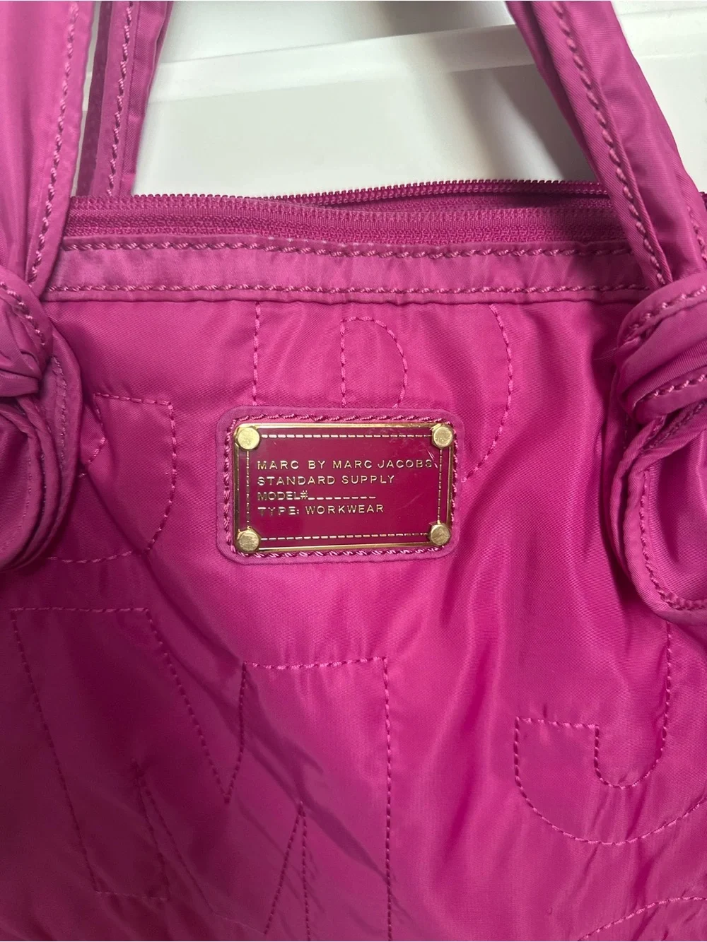 Marc Jacobs Fuchsia Quilted Laptop Tote with Detachable Strap